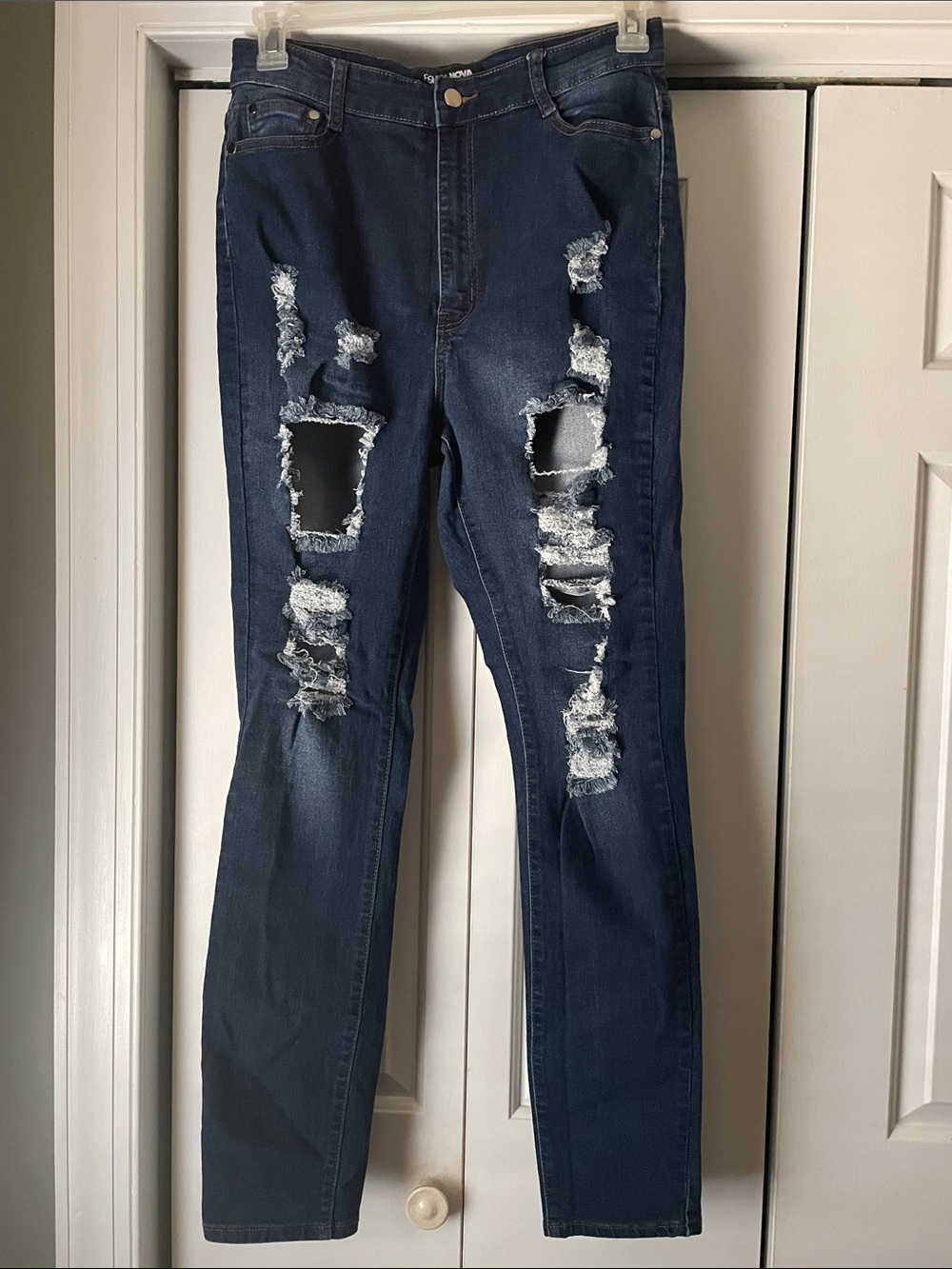 Fashion Nova Dark Wash Ripped Denim Jeans